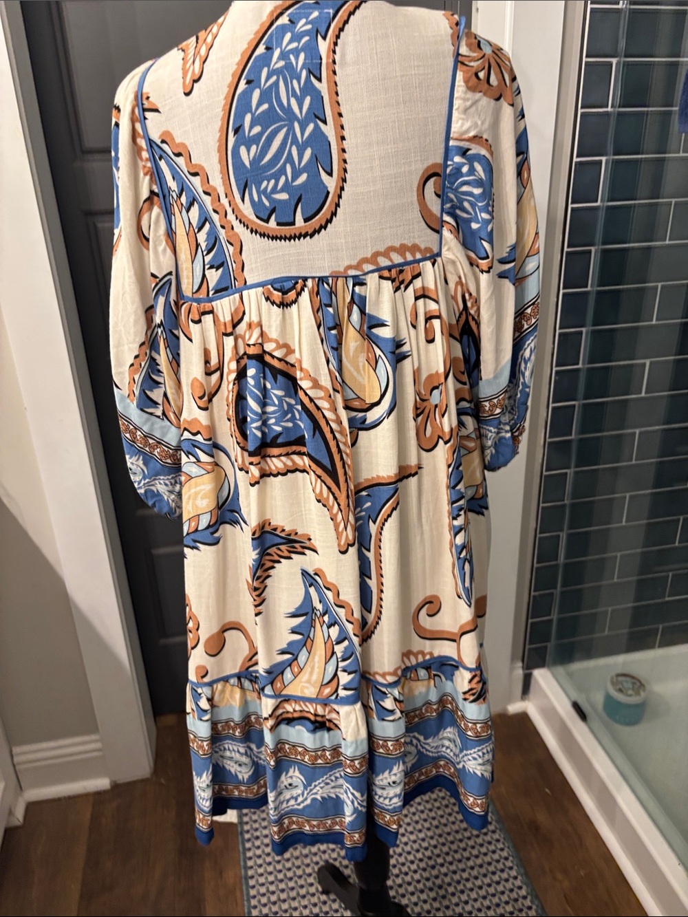 Umgee Cream, Blue & Tan Midi Dress - Picture 8 of 9